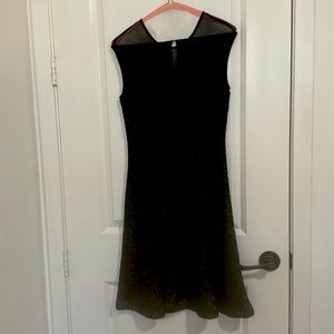 Cocktail black sequins dress with see thru top